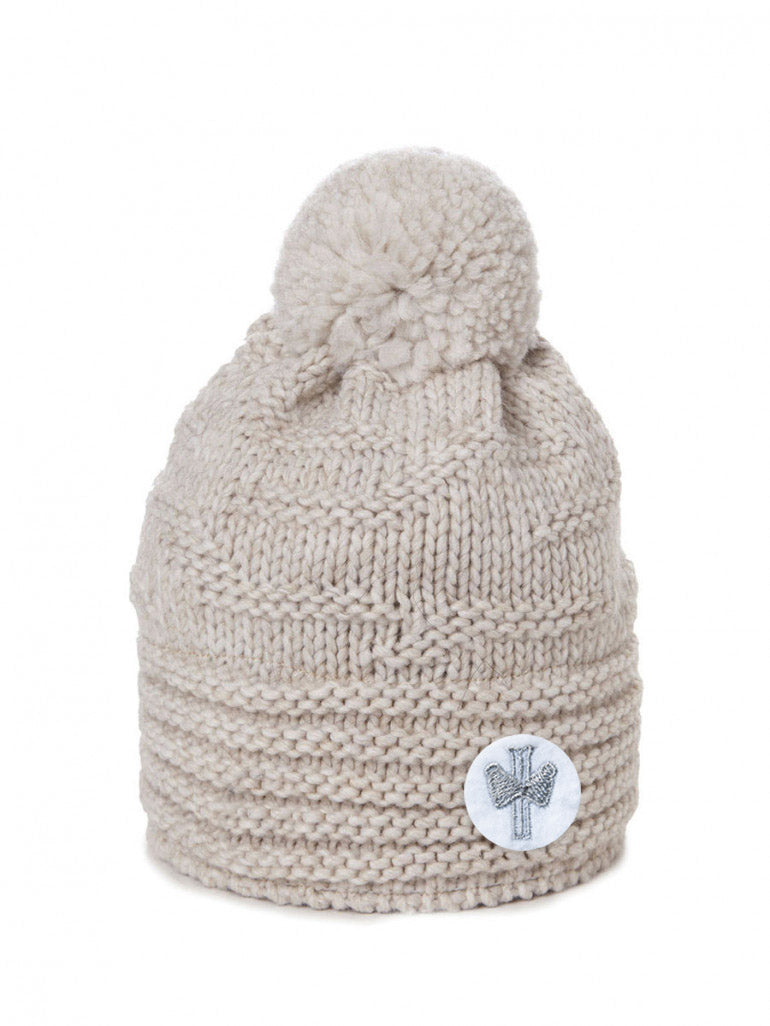 Bonnet Delia beige à pompon en laine - Pipolaki
